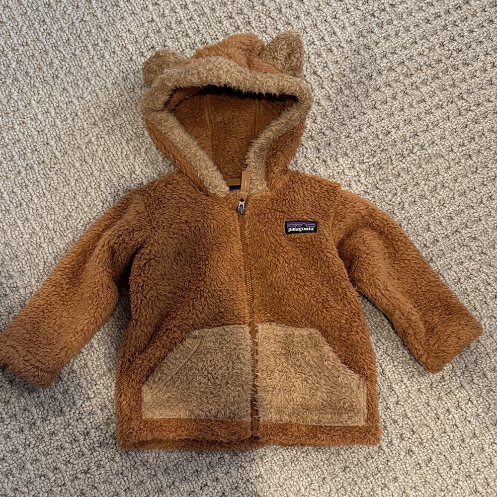 Patagonia Two-Tone Brown Teddy Fleece Hooded Jacket